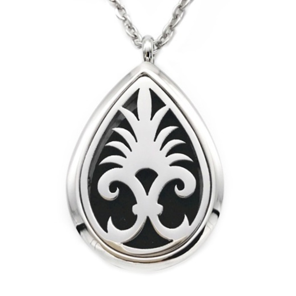 Aromatherapy Essential Oil Necklace Stainless Steel Teardrop Fleur-di-lis